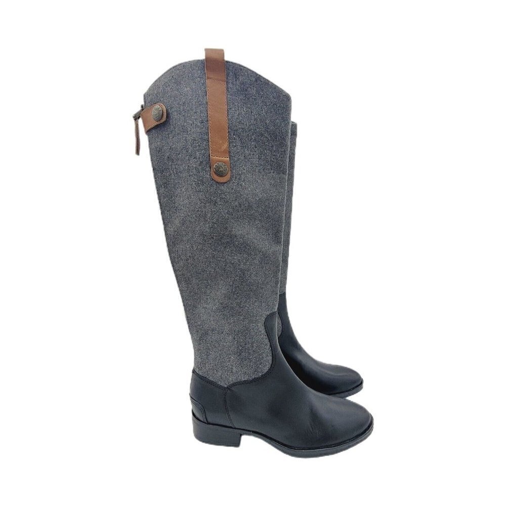 NEW Sam Edelman Penny Gray Black Mixed Media Tall Riding Boots Women's Size 5.5